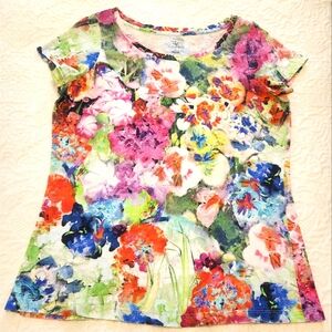 Lands' End 100% Cotton Colorful Floral Tee.   Sz M